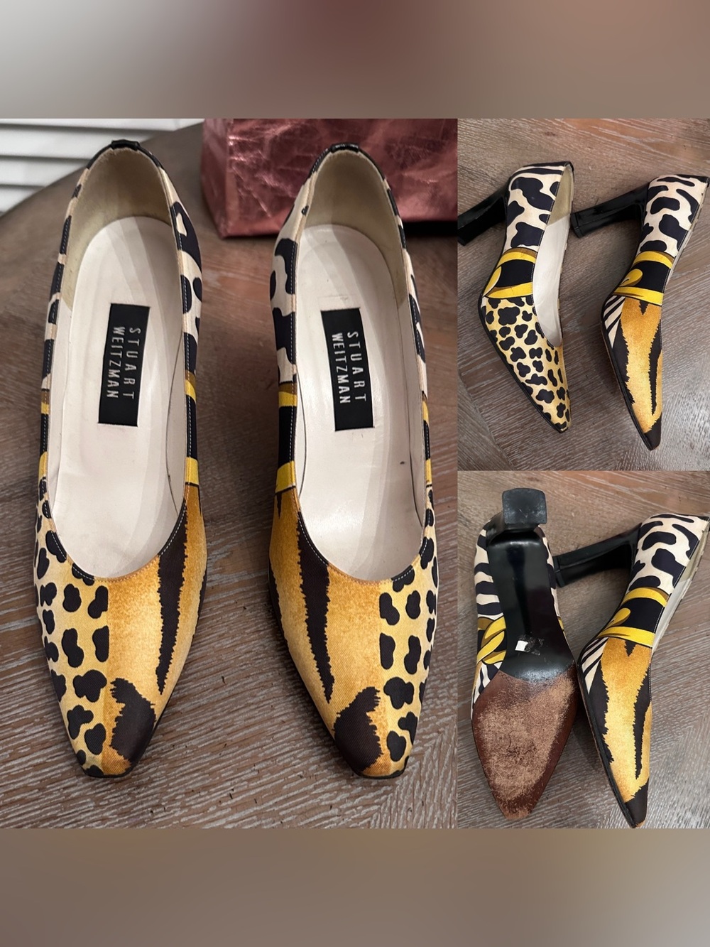 vintage Stuart Weitzman Silk Patent pumps wild animal print Size 9 B